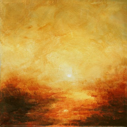 Opera d'arte contemporanea originale, Alchimia 35, 20 x 20 cm, paesaggio astratto di Luc Andrieux
