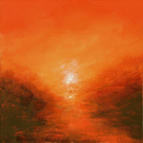 Opera d'arte contemporanea originale, Alchimia 37, 20 x 20 cm, paesaggio astratto di Luc Andrieux